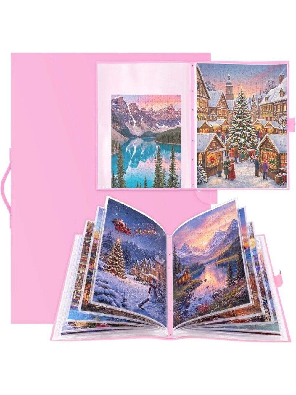 30 Pocket Puzzle Organizer Folder for 1000 Pieces - Pink, 28x20.5 Inches